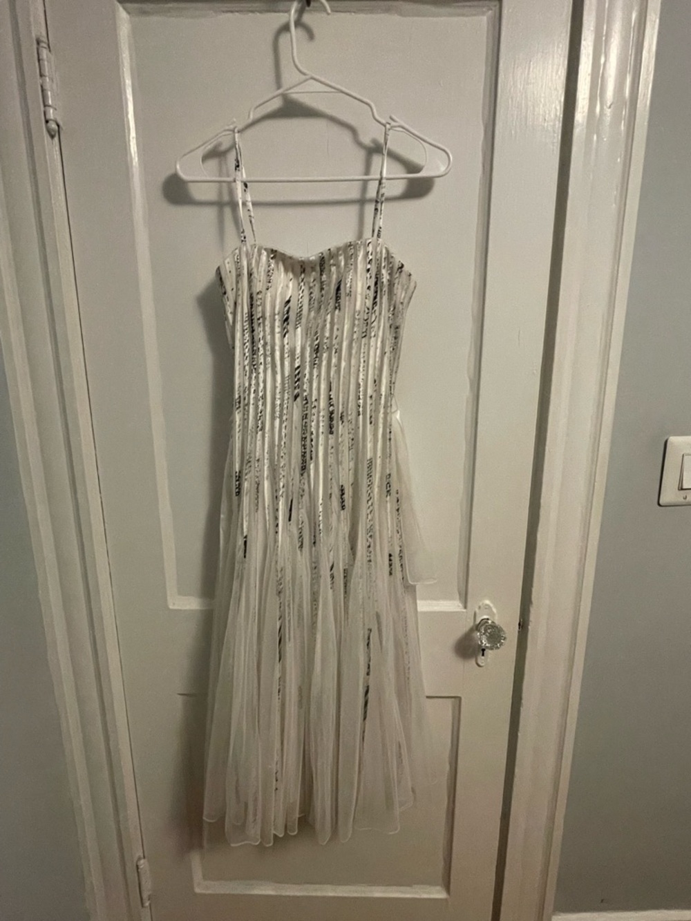 Cache Ivory Strap Dress with Black Script Accent